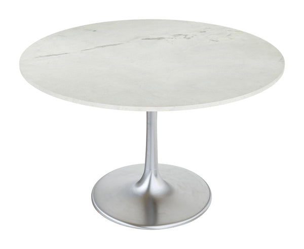 Zuo Modern Gotham Marble, MDF, Iron, Aluminum Modern Commercial Grade Dining Table White, Silver Marble, MDF, Iron, Aluminum