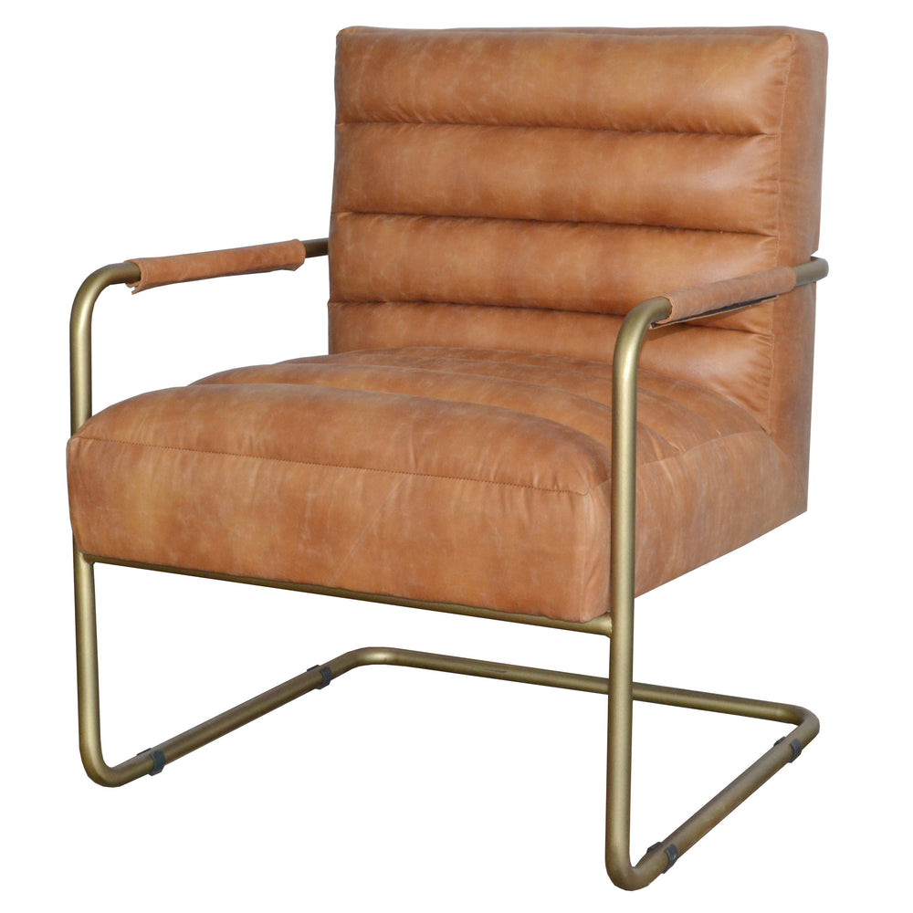 Peyton Bonded Leather Chair – Modern Vintage Design with Channel Tufting and Elegant Gold Finish