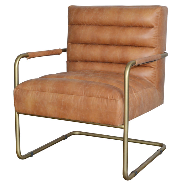 Peyton Bonded Leather Chair – Modern Vintage Design with Channel Tufting and Elegant Gold Finish