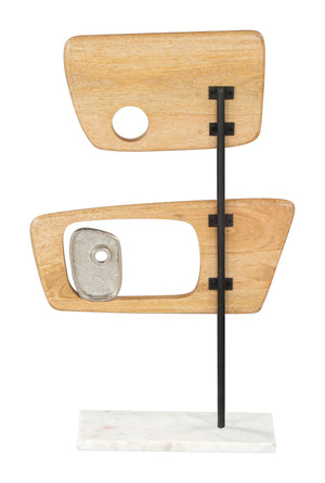 Zuo Modern Wize Mango Wood, Aluminum, Marble Modern Commercial Grade Table Art Silver, White, Natural Mango Wood, Aluminum, Marble