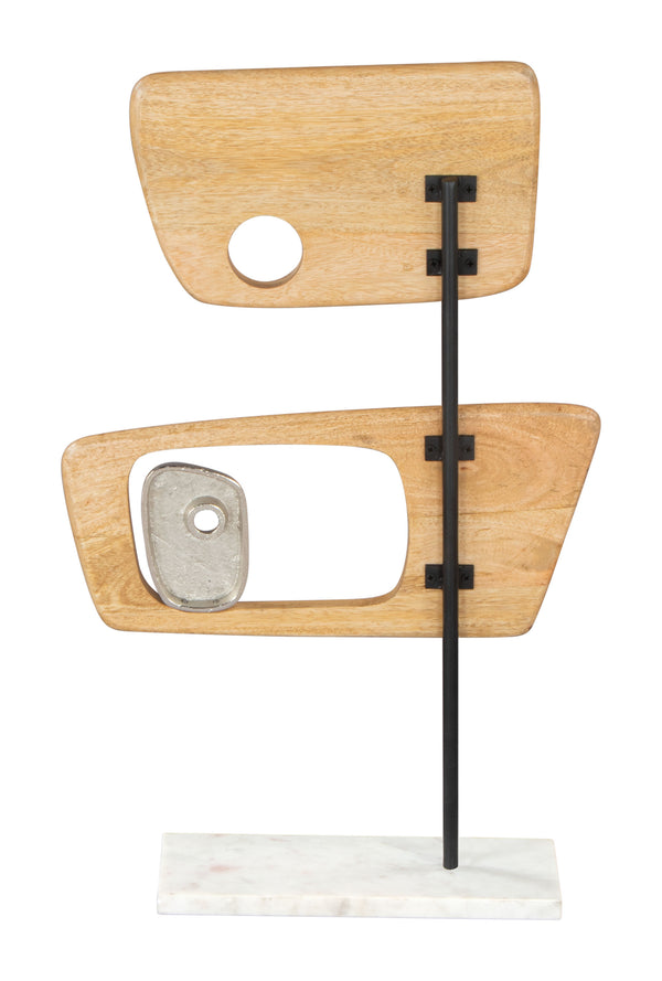 Zuo Modern Wize Mango Wood, Aluminum, Marble Modern Commercial Grade Table Art Silver, White, Natural Mango Wood, Aluminum, Marble