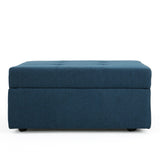 Chatsworth Contemporary Tufted Fabric Storage Ottoman with Rolling Casters, Navy Blue
