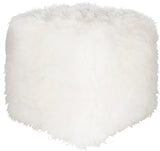 Bahati BHPF-001 Modern Sheepskin, Wood, Wool Pouf BHPF001-181818 Cream 100% Sheepskin, Wood, 100% Wool 18"H x 18"W x 18"D