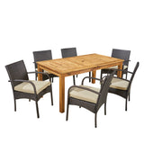Elmar Outdoor 7 Piece Wood and Wicker Expandable Dining Set