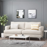 Dallin Contemporary Fabric 3 Seater Sofa, Beige and Silver Noble House