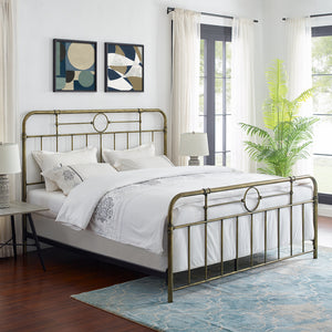 Walker Edison King Size Bronze Metal Pipe Bed BKMPBR