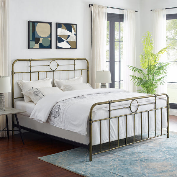 Walker Edison King Size Bronze Metal Pipe Bed BKMPBR