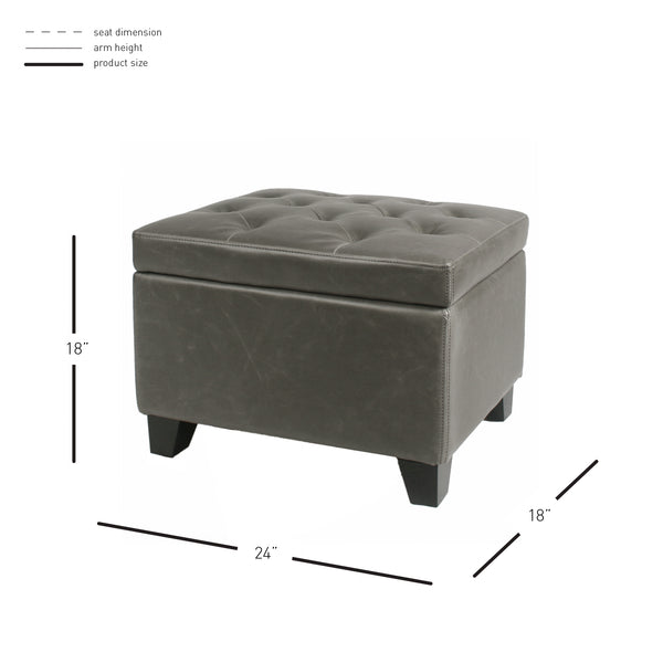 Julian Stylish Rectangular Bonded Leather Storage Ottoman with Biscuit Tufting for Home Organization