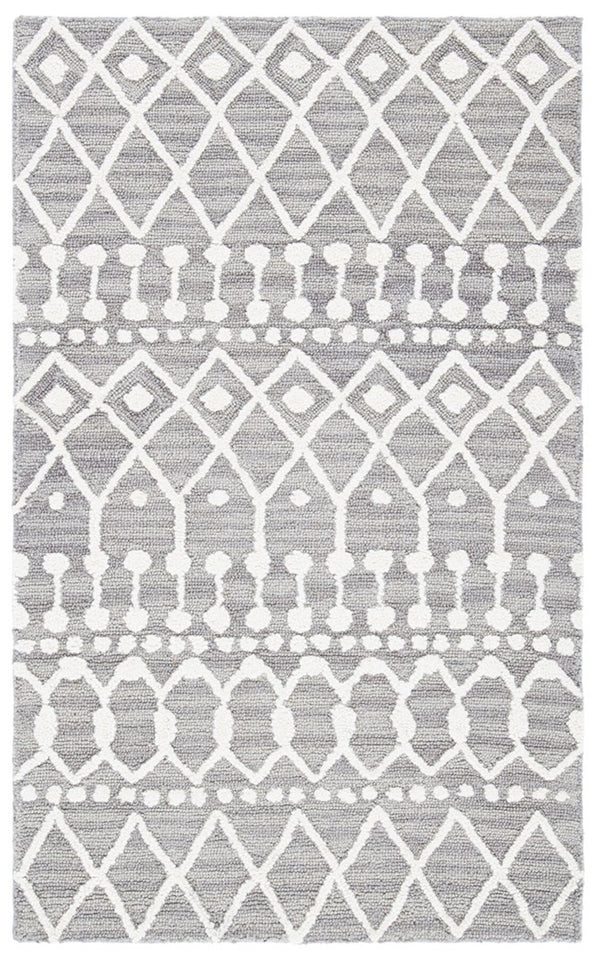 Blossom Aspen 115 Bohemian Hand Tufted 100% Wool Pile Rug Grey / Ivory