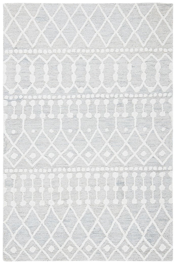 Blossom Aspen 115 Bohemian Hand Tufted 100% Wool Pile Rug Silver / Ivory