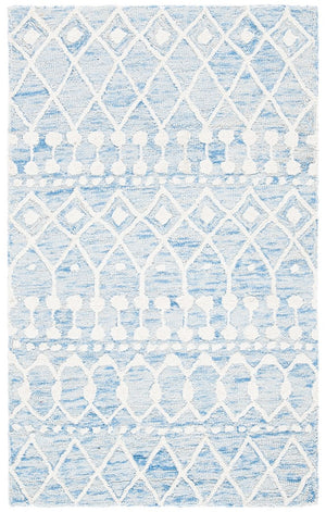 Blossom Aspen 115 Bohemian Hand Tufted 100% Wool Pile Rug Blue / Ivory