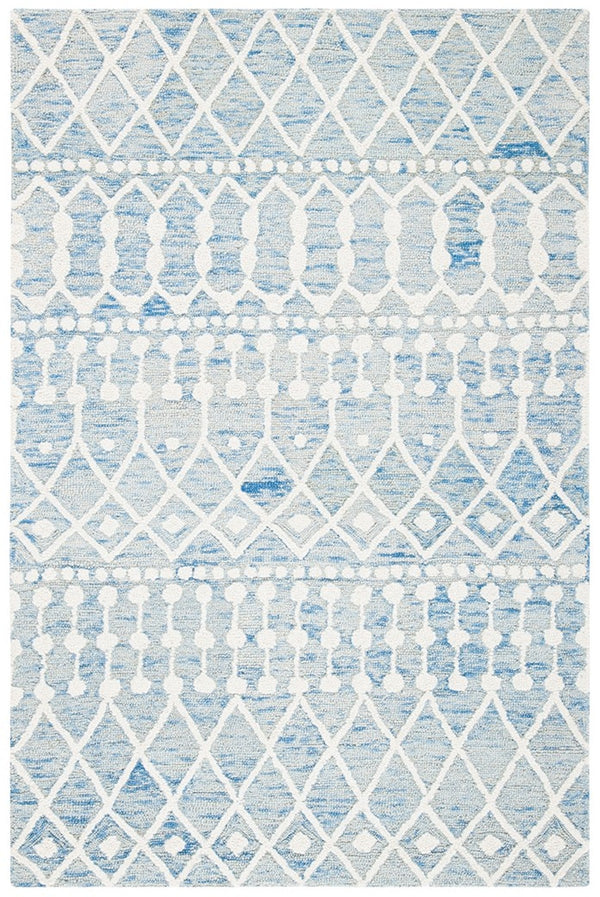 Aspen Blossom 115 Hand Tufted 100% Wool Pile Bohemian Rug Blue / Ivory 100% Wool Pile BLM115M-9