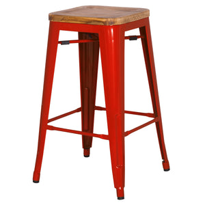 Metropolis Backless Counter Stool Set of 4 - Stylish Pine Wood Top, Stackable Bistro Design for Home