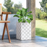 Corbett Outdoor Medium Cast Stone Planter, White with Gray Noble House