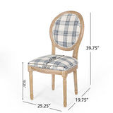 Phinnaeus French Country Fabric Dining Chairs, Dark Blue Plaid and Light Beige Noble House