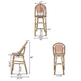Kinner Outdoor Aluminum French Barstools, Rust, White, and Bamboo Finish Noble House