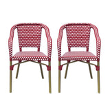 Cecil Outdoor French Bistro Chairs, Red, White, and Wood Print Noble House