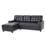 Harlar Contemporary Faux Leather Tufted 3 Seater Sofa and Chaise Lounge Set