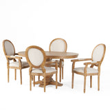 Judith French Country Wood 5-Piece Expandable Oval Dining Set, Natural and Beige Noble House