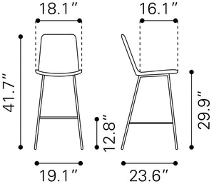Zuo Modern Malaga Steel, Polyethylene Modern Commercial Grade Barstool Set - Set of 2 Black Steel, Polyethylene