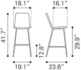 Zuo Modern Malaga Steel, Polyethylene Modern Commercial Grade Barstool Set - Set of 2 Black Steel, Polyethylene