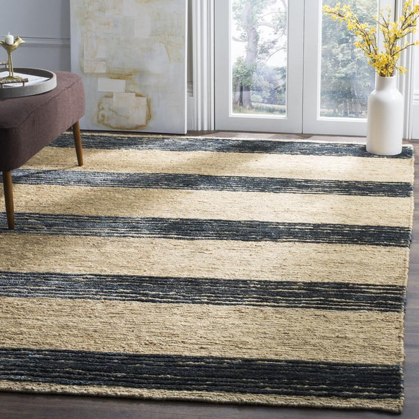 Bohemian Boh227  Hand Knotted 90% Jute, 10% Cotton Rug Natural / Blue