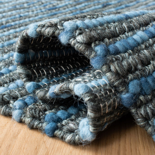 Bohemian Boh525  Hand Woven Nz Wool 40% Jute 55% Cotton 5% Rug Dark Blue / Multi