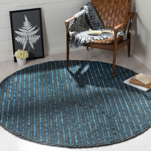 Bohemian Boh525  Hand Woven Nz Wool 40% Jute 55% Cotton 5% Rug Dark Blue / Multi