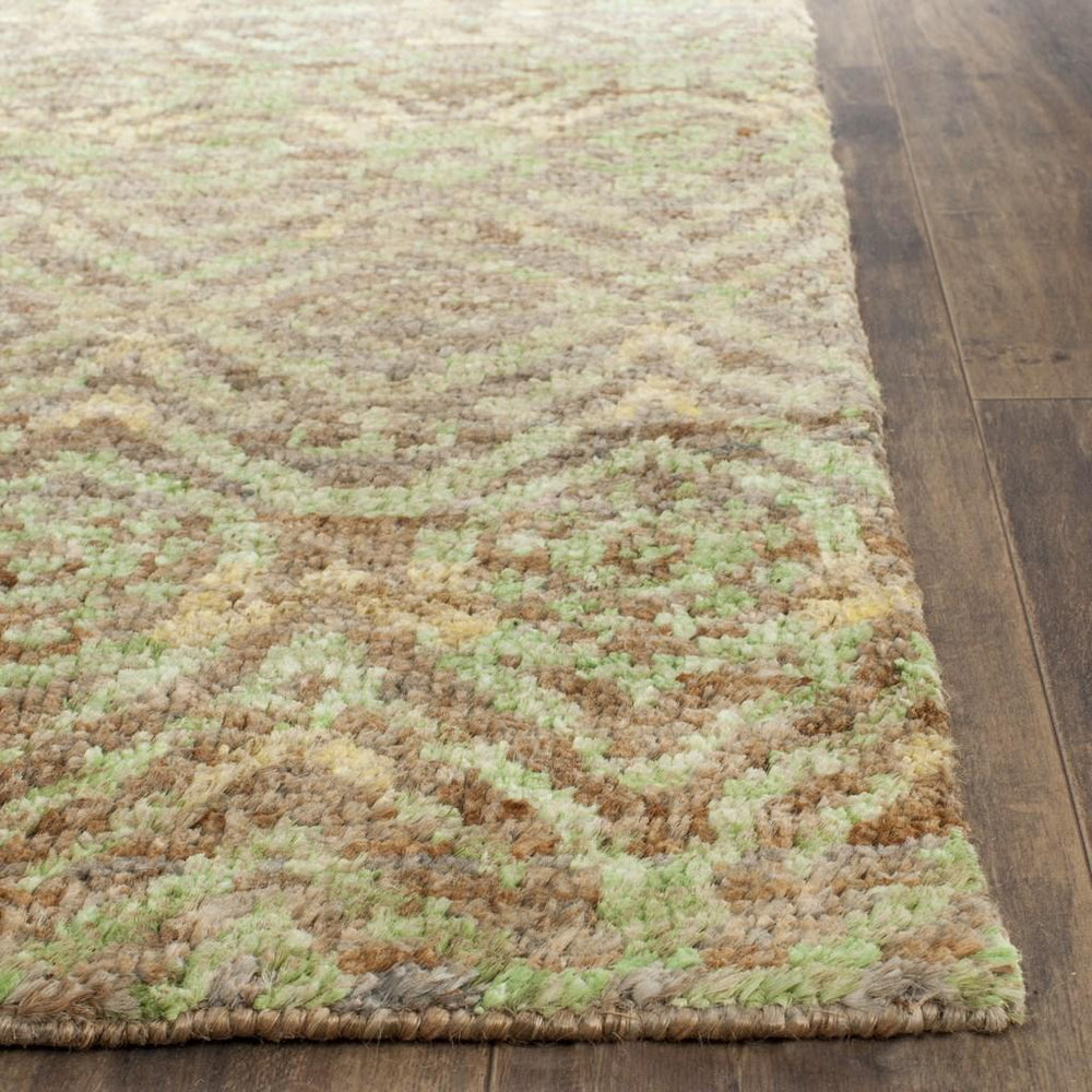 Bohemian 623  Hand Knotted 100% Jute Pile Rug Green / Brown