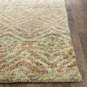 Bohemian 623  Hand Knotted 100% Jute Pile Rug Green / Brown