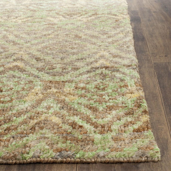Bohemian 623  Hand Knotted 100% Jute Pile Rug Green / Brown