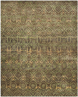 Bohemian 623  Hand Knotted 100% Jute Pile Rug Green / Brown