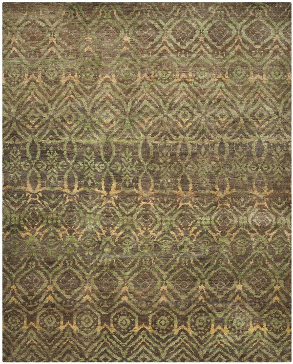 Bohemian 623  Hand Knotted 100% Jute Pile Rug Green / Brown