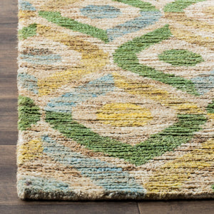 Bohemian 633  Hand Knotted 100% Jute Pile Rug Bleach / Blue