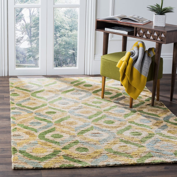 Bohemian 633  Hand Knotted 100% Jute Pile Rug Bleach / Blue