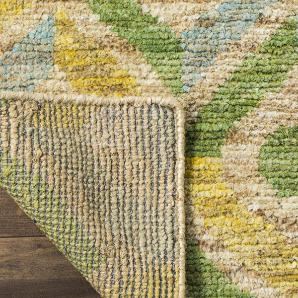 Bohemian 633  Hand Knotted 100% Jute Pile Rug Bleach / Blue