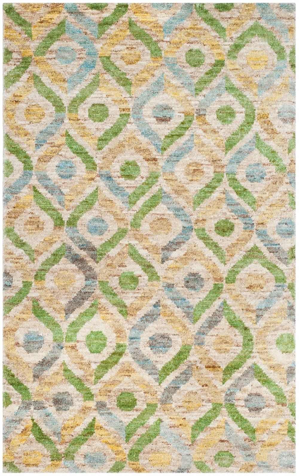 Bohemian 633  Hand Knotted 100% Jute Pile Rug Bleach / Blue