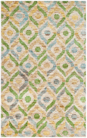 Bohemian 633  Hand Knotted 100% Jute Pile Rug Bleach / Blue