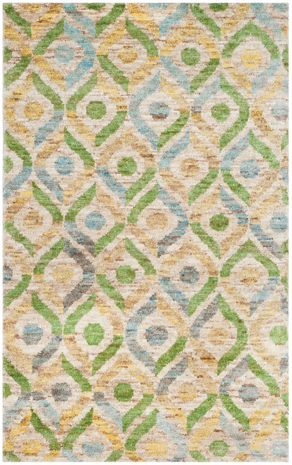 Bohemian 633  Hand Knotted 100% Jute Pile Rug Bleach / Blue