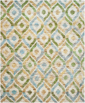 Bohemian 633  Hand Knotted 100% Jute Pile Rug Bleach / Blue