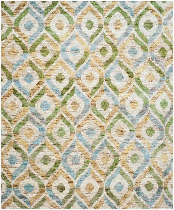 Bohemian 633  Hand Knotted 100% Jute Pile Rug Bleach / Blue