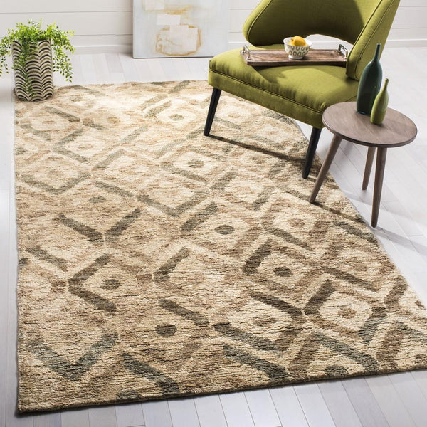 Bohemian 633  Hand Knotted 100% Jute Pile Rug Bleach / Brown