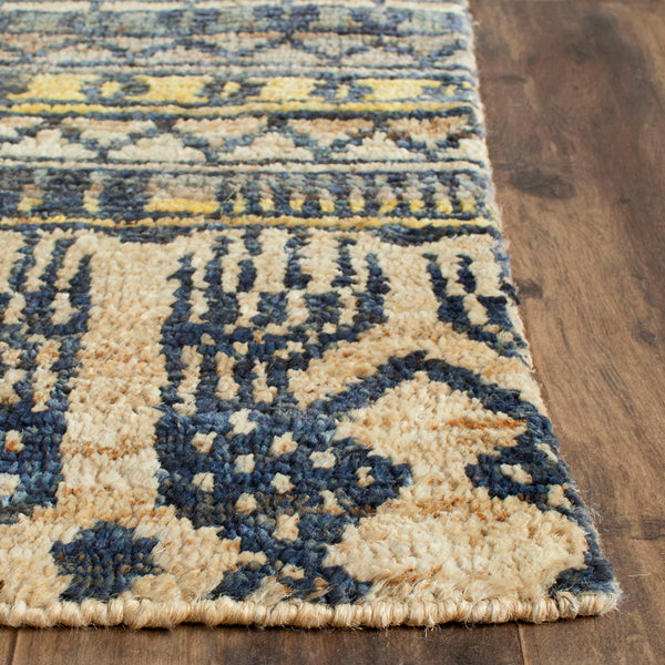 Bohemian 648  Hand Knotted 100% Jute Pile Rug Blue