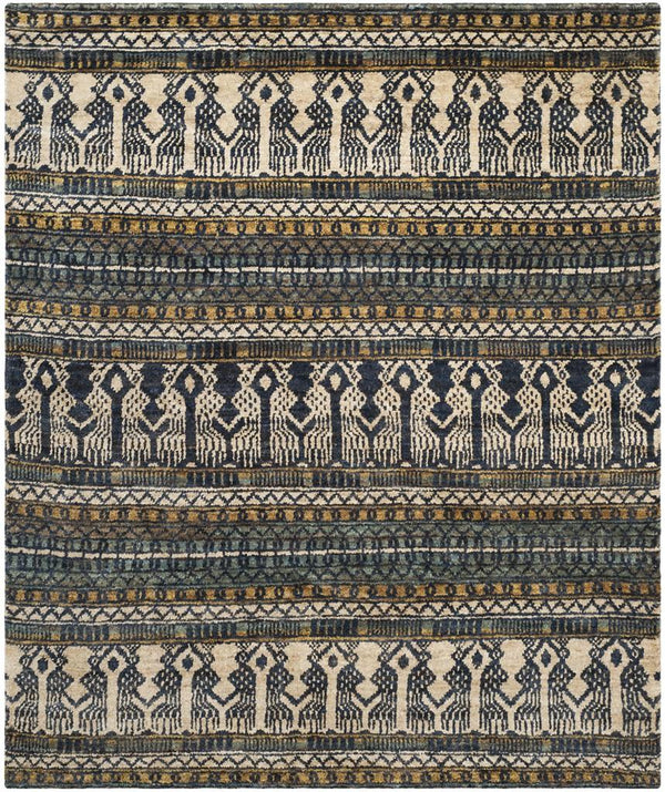 Bohemian 648  Hand Knotted 100% Jute Pile Rug Blue