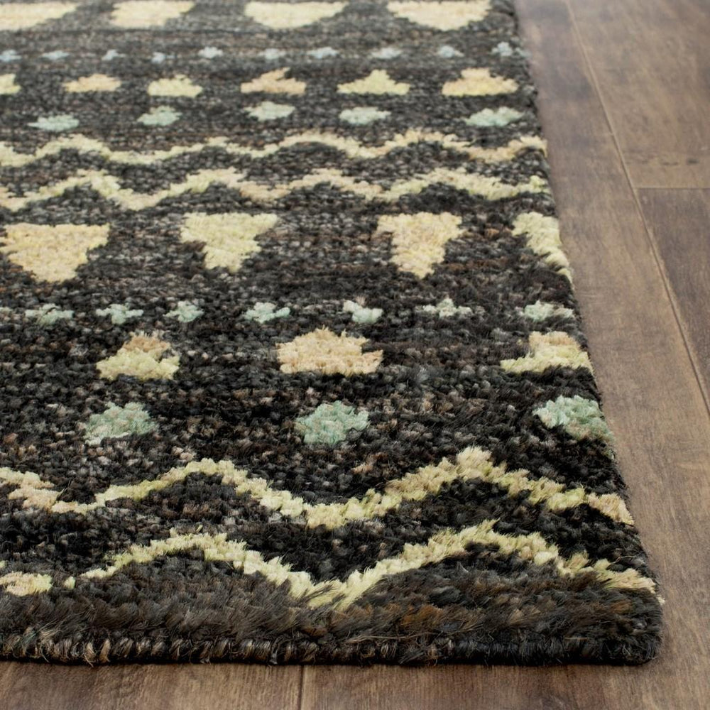 Bohemian 653  Hand Knotted 100% Jute Pile Rug Black / Gold