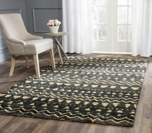 Bohemian 653  Hand Knotted 100% Jute Pile Rug Black / Gold