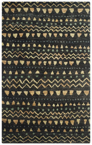 Bohemian 653  Hand Knotted 100% Jute Pile Rug Black / Gold