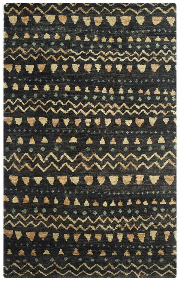 Bohemian 653  Hand Knotted 100% Jute Pile Rug Black / Gold