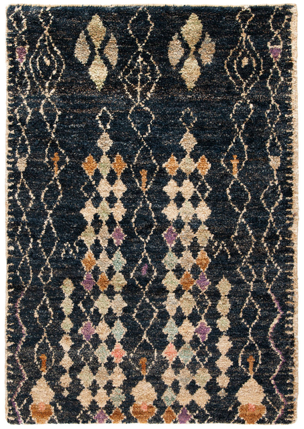 Bohemian 664  Hand Knotted 100% Jute Pile Rug Black / Beige