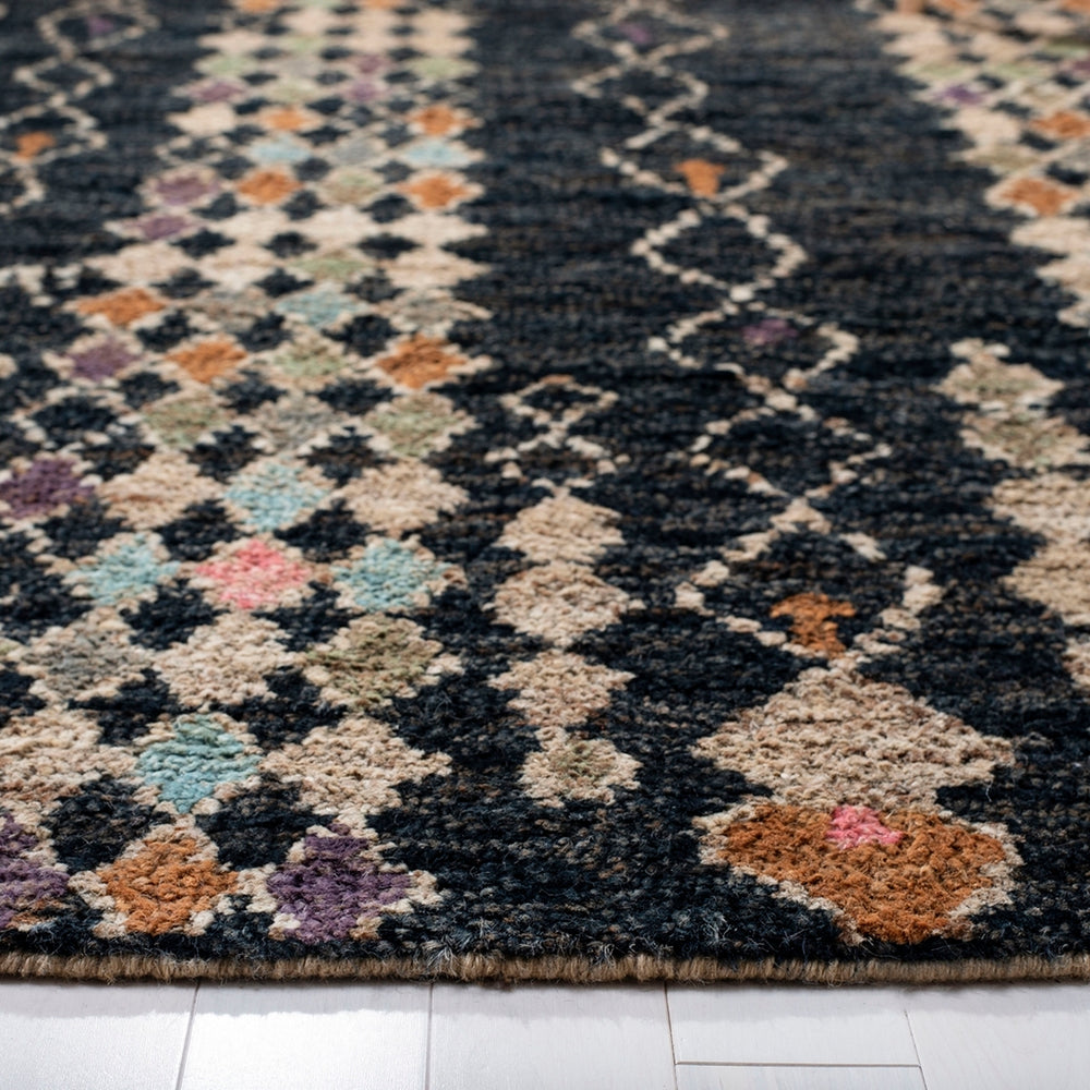 Bohemian 664  Hand Knotted 100% Jute Pile Rug Black / Beige